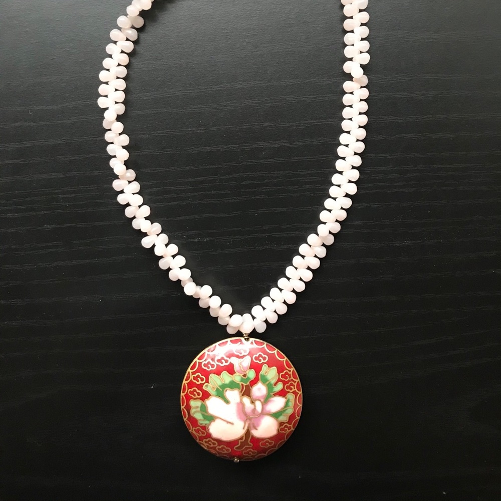 Anthropologie Pink Beaded and cloisonné necklace